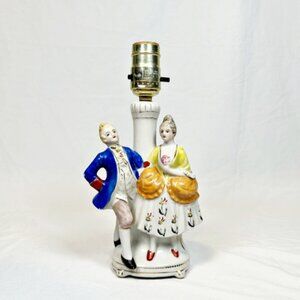 Vintage 10" Porcelain Victorian Courting Colonial Couple Figural Boudoir Lamp